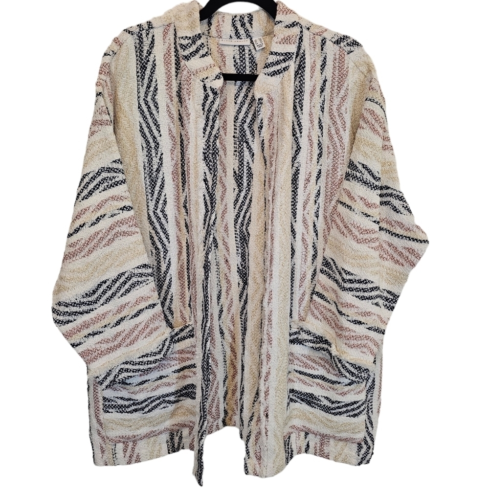 Susan Graver 18W Cotton Blend Multi Textured Open Front Jacket